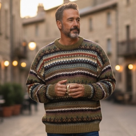 Top Knit Hand Knitted 100% Alpaca Made in Peru Size L Abstract Geometric Print - Picture 3 of 12